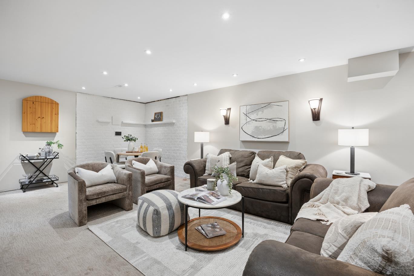 Cozy basement living room lounge at 30 Potters Lane, Clarington